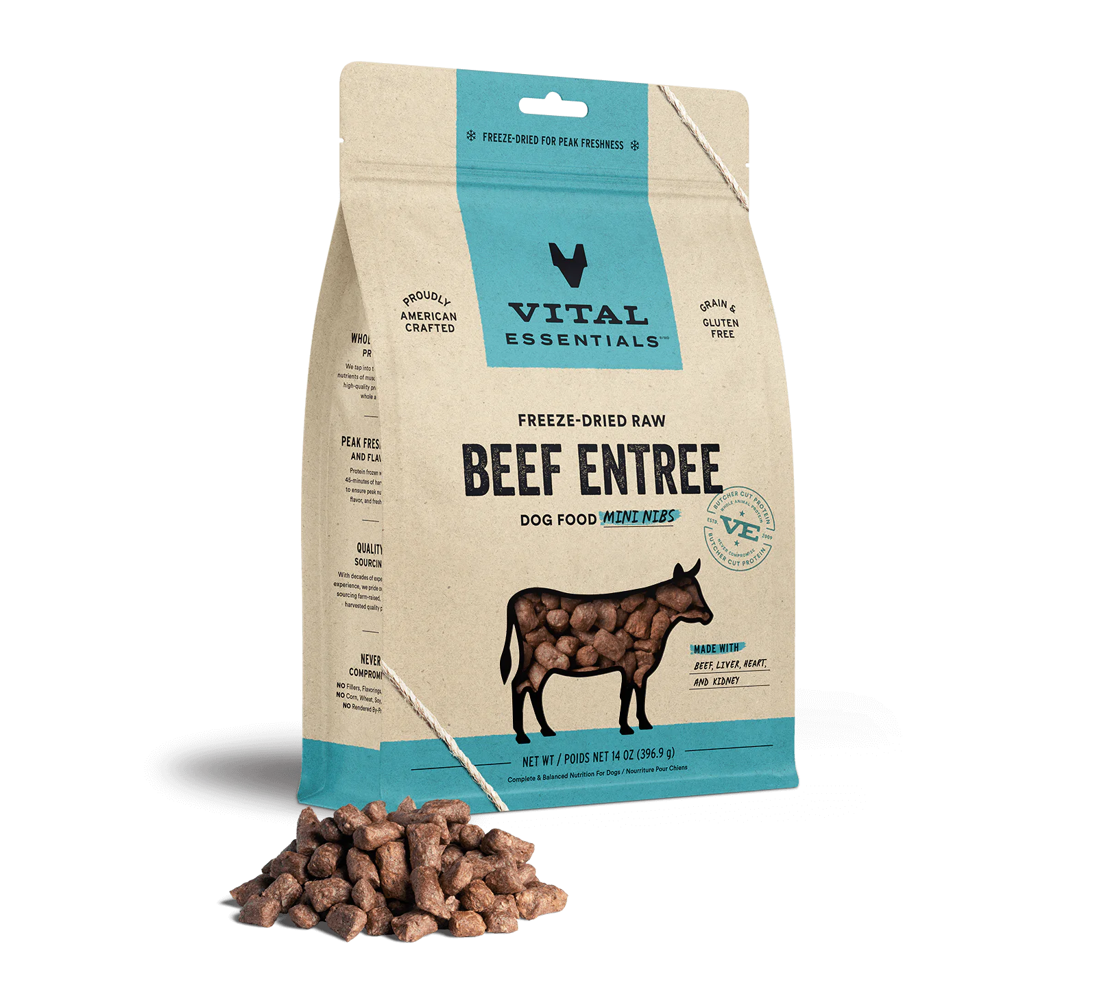 Vital Essentials | Beef Nibs Freeze-Dried Dog Food 14 oz